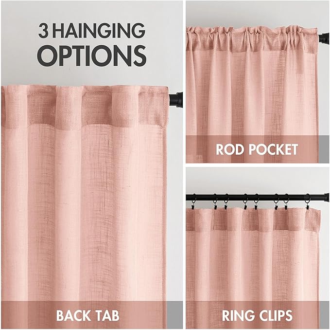 MIULEE Blush Pink Linen Curtains 84 Inch Length 2 Panels for Girls Bedroom Nursery, Soft Thick Linen Textured Window Drapes Semi Sheer Light Filtering Back Tab for Kids Living Room Light Pink Decor