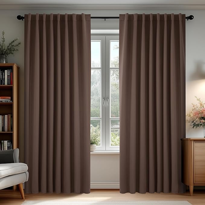 Deconovo Blackout Curtains, Thermal Insulated, W70 x L84 2 Panels, Back Tab, Machine Washable, Room-Darkening Drapes for Bedroom/Living Room Brown