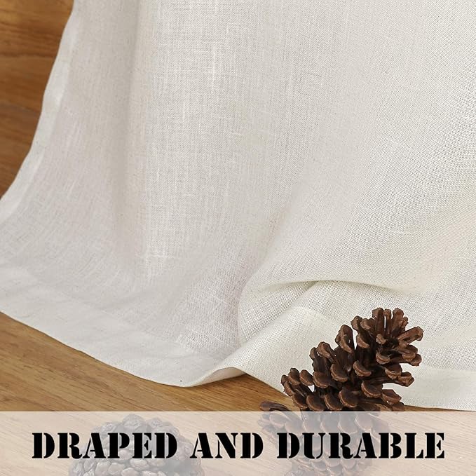 H.VERSAILTEX Decorative Linen Kitchen Curtains linen Curtains 63 inches Long Bedroom Window Treatments for Living Room Rich Linen Curtain Panels and Drapes, Nickel Grommet, Heathered Natural, 2 Panels