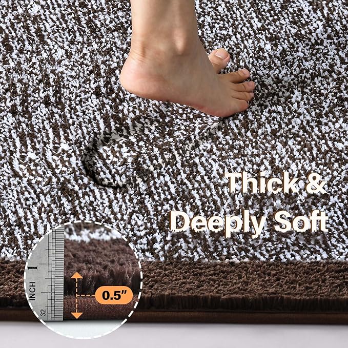 48x24 Long Bathroom Rugs Washable Non Slip, Brown Bath Mat for Bathroom Floor Tub, Soft Absorbent Quick Dry Mats for Shower,Bathtub,Home Decor