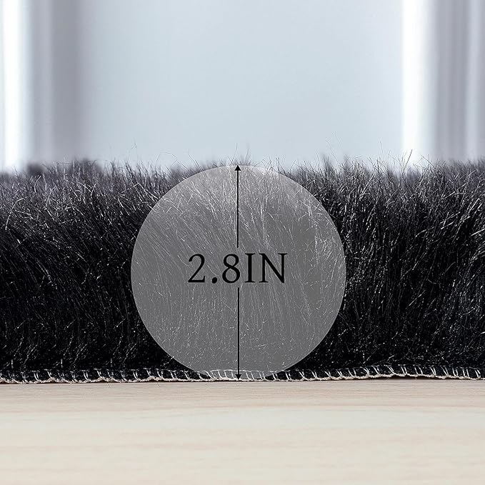 linmopm Faux Fur Rug Sheepskin Shag Fluffy Fuzzy Black 2x3 ft Small Rugs for Bedroom Bedside Bed Floor Living Room Plush High-Density Cushion Carpet Super Sofa Cover