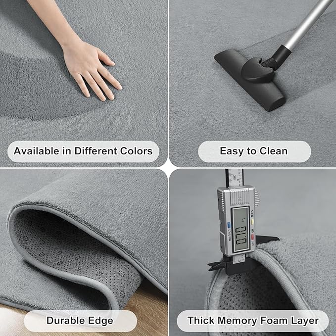 Amearea Large Modern Area Rugs for Bedroom Living Room, 8x10 Feet Grey Thickened Memory Foam Rug, Fluffy Indoor Washable Rugs Non Slip Minimalist Carpet for Boys Girls Dorm Nursery Room Decor