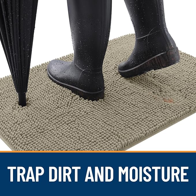 OLANLY Dog Door Mat for Muddy Paws 48x30, Absorbs Moisture and Dirt, Absorbent Non-Slip Washable Doormat, Quick Dry Chenille Mud Mat, Entry Indoor Entryway Carpet for Inside Floor, Warm Taupe