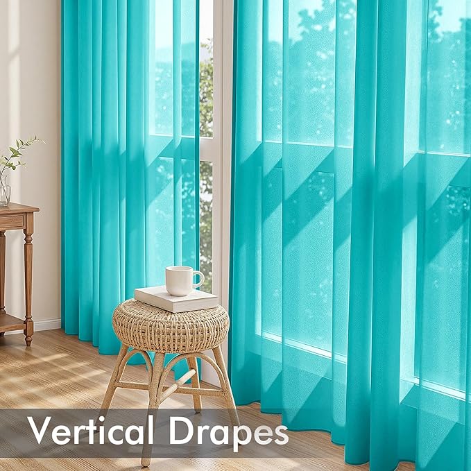 MIULEE Turquoise Sheer Curtains 108 Inches Long, 4 Panels Set, Light Filtering Rod Pocket Voile Drapes for Living Room and Bedroom, Airy Soft Fabric Window Treatments, 42 x 108 Inches