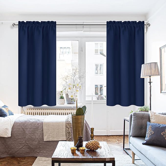DWCN Navy Blue Blackout Curtains for Bedroom 63 Inches Long 2 Panels Set Window Drapes Thermal Insulated Room Darkening Rod Pocket Curtains for Kids Boys Room (W38 x L63 Inch, Navy Blue)