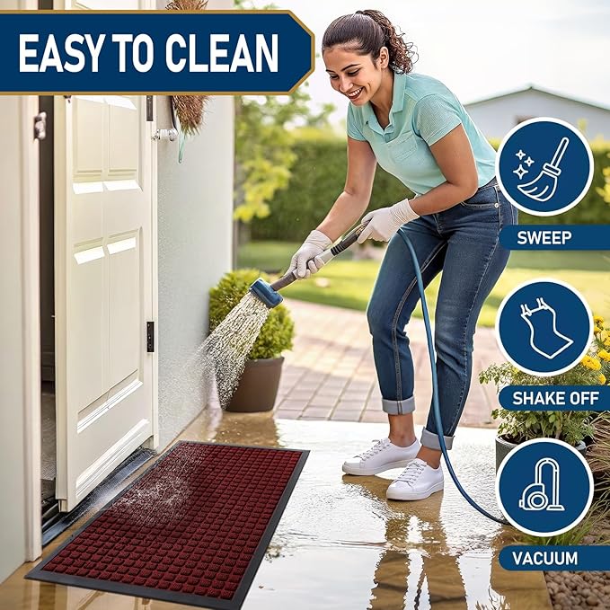 Smiry Front Door Mat Outside Entrance, Heavy Duty Natural Rubber Doormat, Non Slip, Trap Dirt and Moisture, Easy Clean, Low Profile Welcome Floor Mats for Indoor Outdoor Entry, 29.5x17 Inch, Red