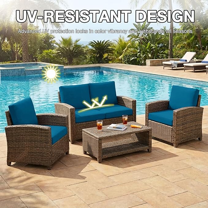 hyha 4Pcs Patio Cushion Covers, Stretch Outdoor Couch Cushion Covers, Washable Outdoor Chair/Sofa Slipcovers for Patio Furniture Cushions Protector with Elastic Bottom(Peacock Blue,Cover Only)