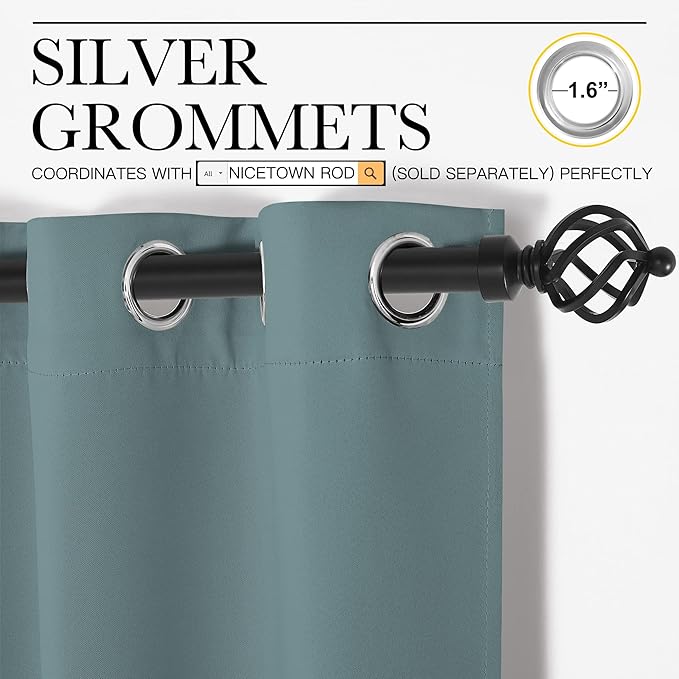 NICETOWN Modern Blackout Curtains Noise Reducing, Thermal Insulated and Privacy Room Darkening Drape Panels for Boy's Guest Room Door Small Short Window (Greyish Blue, 2 Panels, W42 x L40 -Inch)