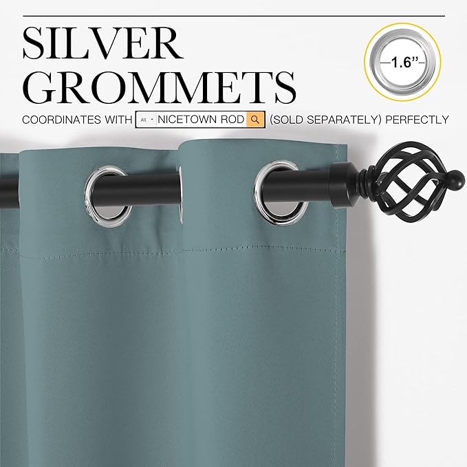 NICETOWN Modern Blackout Curtains Noise Reducing, Thermal Insulated and Privacy Room Darkening Drape Panels for Boy's Guest Room Door Small Short Window (Greyish Blue, 2 Panels, W29 x L45 -Inch)
