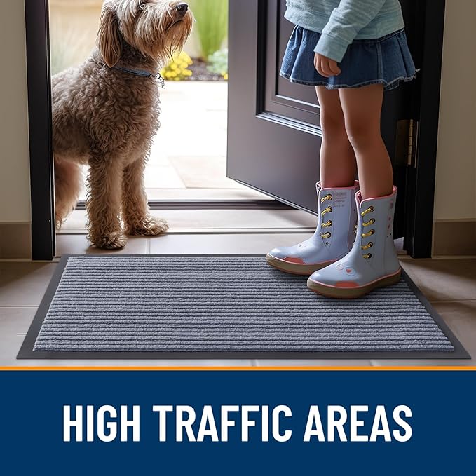 OLANLY Front Door Mat Indoor Outdoor Entrance, Waterproof Heavy Duty Doormat, Fade Resistant, Low Profile, Easy Clean Patio Porch Welcome Floor Mats for Entry, 35x23, Ash Grey