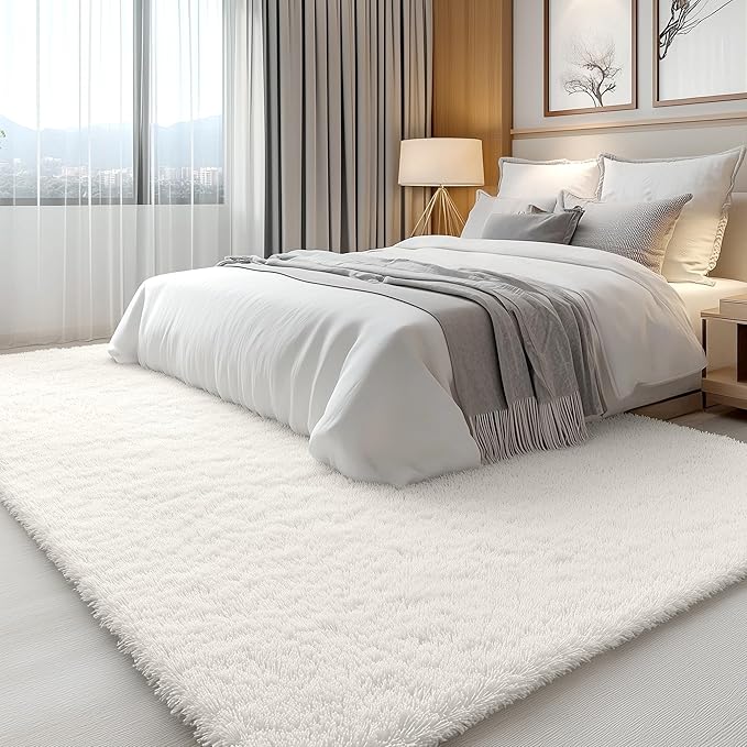 OLANLY 6x8 Machine Washable Large Area Rugs for Living Room, Bedroom, Soft Fluffy Shaggy Bedside Rug, Indoor Floor Carpet for Kids Girls and Boys, Dorms, Nursery, Home Decor Aesthetic, Ivory