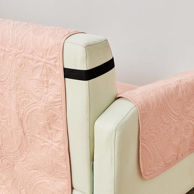 Great Bay Home Reversible Chair Cover - Washable Slipcover Furniture Protector with Elastic Straps - Perfect for Kids & Pets - Quilted & Stitched Detail (Dusty Rose/Taupe)