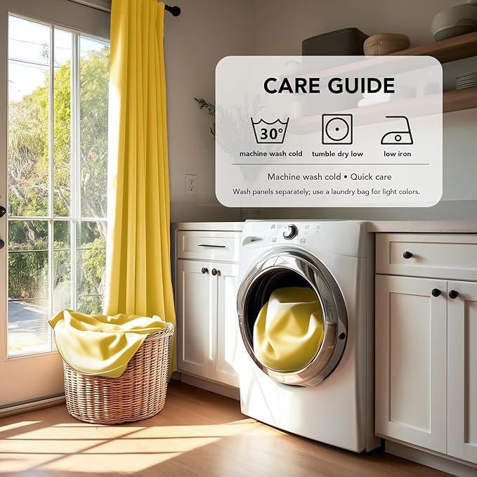 Deconovo Solid Back Tab and Rod Pocket Curtains Thermal Insulated Blackout Window Curtains for Kitchen 52Wx54L Inch Mellow Yellow 2 Panels