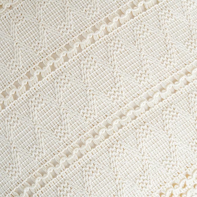 Fancy Homi Set of 1 Boho Cream Decorative Throw Pillow Cover 16x16 Inch for Couch Bed Sofa, Aesthetic Modern Organic Farmhouse Home Decor, Soft Cotton Cute Accent Macrame Woven Cushion Case