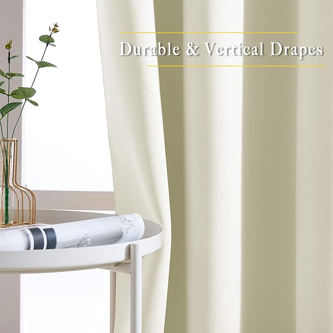 NICETOWN Short Window Curtains 45" L - Grommet Sunlight Reducing Solid Vertical Curtains and Drapes for Cafe & Home Office, Beige, 52" Wide Per Panel, Sold by 2 Panels