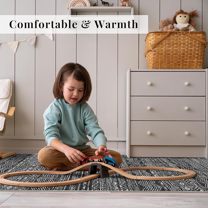 3x10 Washable Hallway Runner Rug - Moroccan Non-Slip Long Runners for Entryway Soft Modern Geometric Low-Pile Rugs for Kitchen Waterproof Neutral Carpet for Bedrooom Bathroom Laundry 3x10 Black