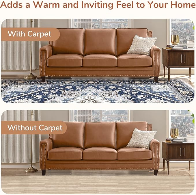 OPPODREAM Soft Entryway Rug 2x8, 2x8 Rug Runner, Washable Hallways Carpet 2 x 8 with Non Slip Backing, Low-Pile Bedside Carpet 2 x 8, Long, Faux Cashmere, Navy Blue & Gold