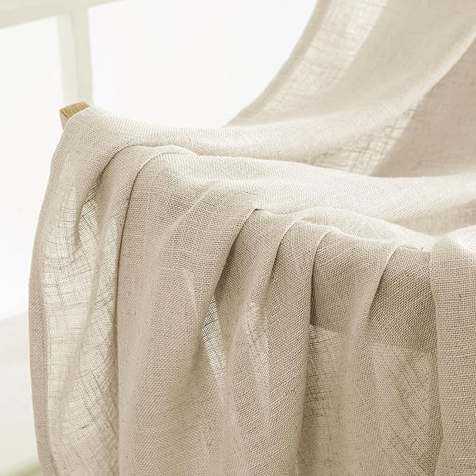 MIULEE Linen Curtains 108 Inch Length 2 Panels for Bedroom Living Room, Soft Thick Linen Textured Back Tab Window Drapes Semi Sheer Light Filtering Rod Pocket Modern Farmhouse Decor