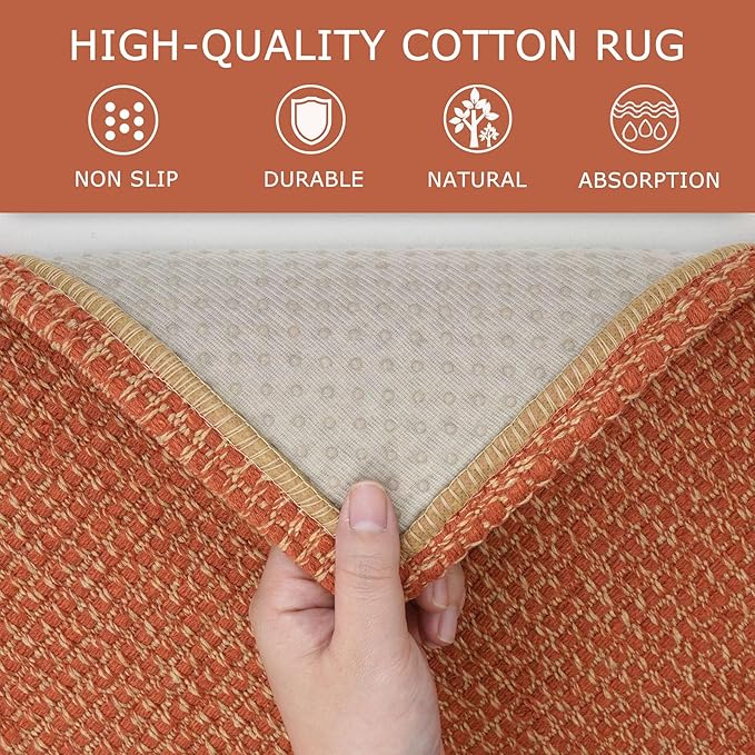 KOZYFLY Extra Long Runners for Hallways 3x14 ft Washable Kitchen Runner Non Slip Rubber Backed Hallway Rug Cotton Entryway Runner Rug Floor Carpet for Indoor Hall, Kitchen, Stair, Orange/Tan