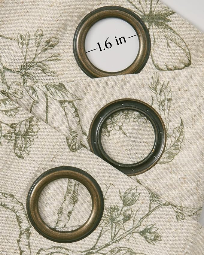 jinchan Floral Linen Curtains for Living Room 63 Inch Length Butterfly Sage Green Floral Curtains French Country Farmhouse Flower Patterned Drapes Window Treatments Set 2 Panels