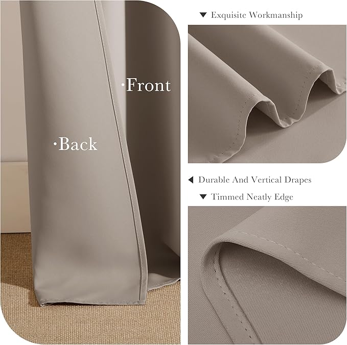 PONY DANCE Blackout Curtains Thermal Insulated Window Treatment Panels Room Darkening Blackout Drapes for Living Room Back Tab/Rod Pocket Bedroom Draperies, 42x54 Inch, Light Taupe, 2 Panels