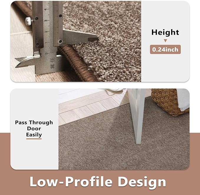 FinRèc 4x6 Washable Area Rugs for Bedroom Living Room, Low Pile Thin Rug Solid Color, Non-Slip Carpet Indoor for Home Decor (Brown)
