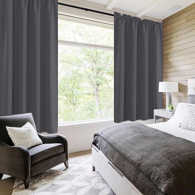 DWCN Blackout Curtains for Bedroom 72 Inch Length 2 Panels Set, Solid Thermal Insulated Energy Saving Rod Pocket Window Treatment Curtains Blackout Drapes (W38 x L72 Inch, Dark Grey)