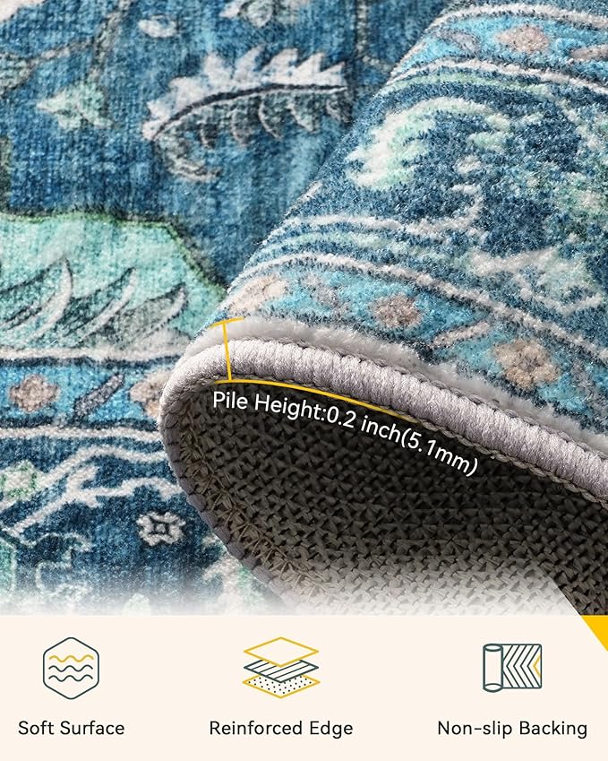 Area Rugs 3'x7' Runner Rug Non Slip Washable for Kitchen Hallway Bedroom Beside Laundry Room Bathroom Rug, Floor Carpet, Teal Green Lake Blue Turquoise