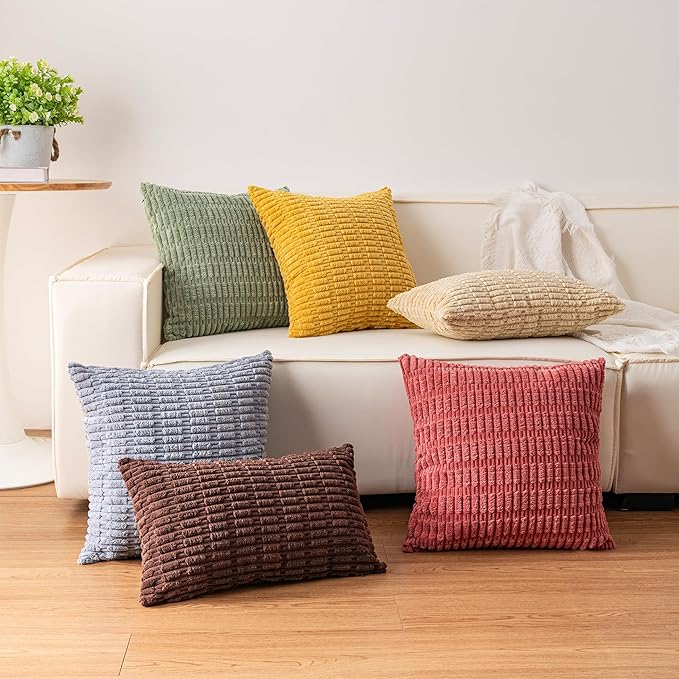 Pack of 2 Corduroy Decorative Throw Pillow Covers 12x24 Inch Soft Striped Pillow Covers Modern Farmhouse Home Decor for Sofa Living Room Couch Bed（Sage Green）