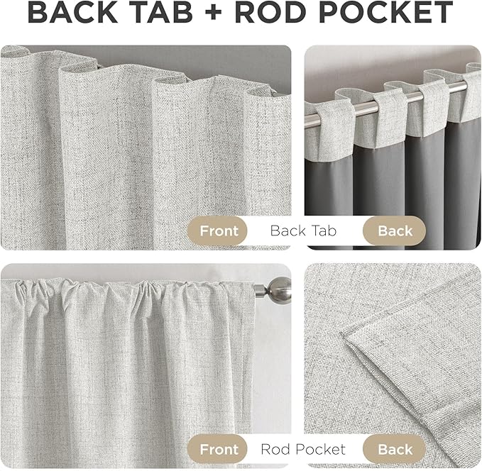 Joydeco Blackout Curtains for Bedroom - 100% Light Blocking 2 Panels Set White Drapes 42" W x 63" L, Thermal Insulated Room Darkening Curtains, Linen Textured for Living Room, Rod Pocket & Back Tabs