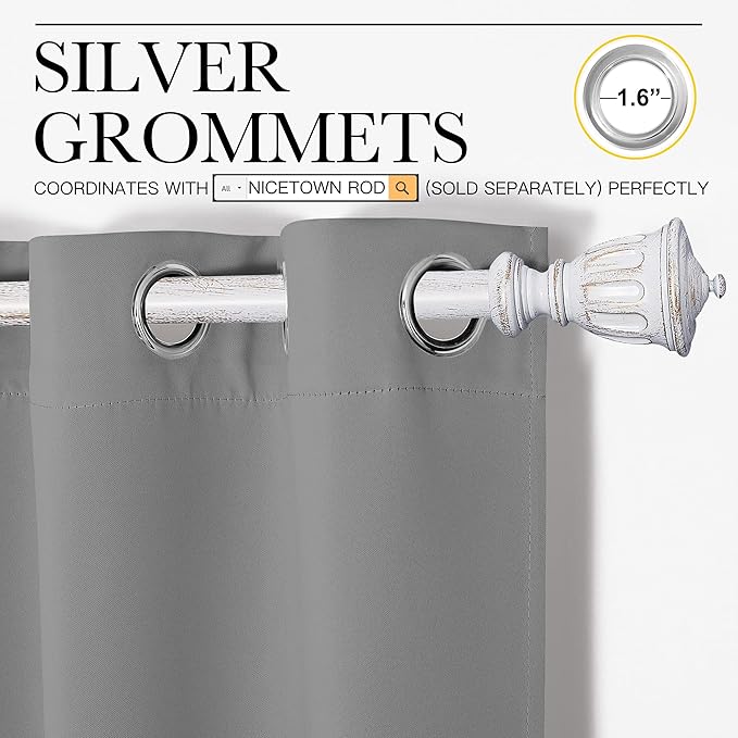 NICETOWN Silver Grey Room Darkening Curtain Panels 90" Long for RV, Play Room, Studio, Heat Block Out and Keep Warm Drapes Window Treatment Drapes for Doorway Entryway Patio (55" Width, 2 Panels)
