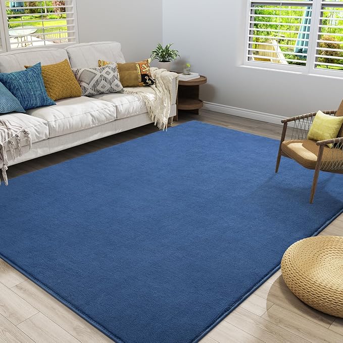 Amearea Modern Area Rugs for Bedroom Living Room, 4x6 Feet Blue Thickened Memory Foam Rug, Fluffy Indoor Washable Rugs Non Slip Minimalist Carpet for Kids Boys Girls Dorm Nursery Room Decor