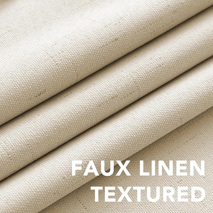 H.VERSAILTEX Linen Curtains 100% Blackout Curtains for Bedroom 90 inch Long Full Light Blocking Nature Linen Blended Window Curtains for Living Room Nickel Grommet (2 Panels, Bleached Sand)