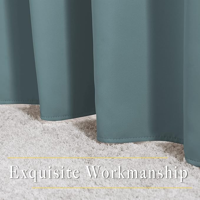 NICETOWN Bedroom Blackout Curtains Panels - Triple Weave Energy Saving Thermal Insulated Solid Grommet Blackout Draperies for Patio, 1 Pair, Greyish Blue, W52 x L95 Inch