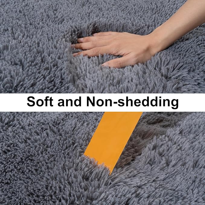 Ultra Soft Runner Rugs for Bedroom Hallways with Upgraded Non-Slip Rubber Backing & Thick Memory Sponge, 2x5 Feet Fluffy Shag Throw Area Rug for Bedside Dorm Dark Grey