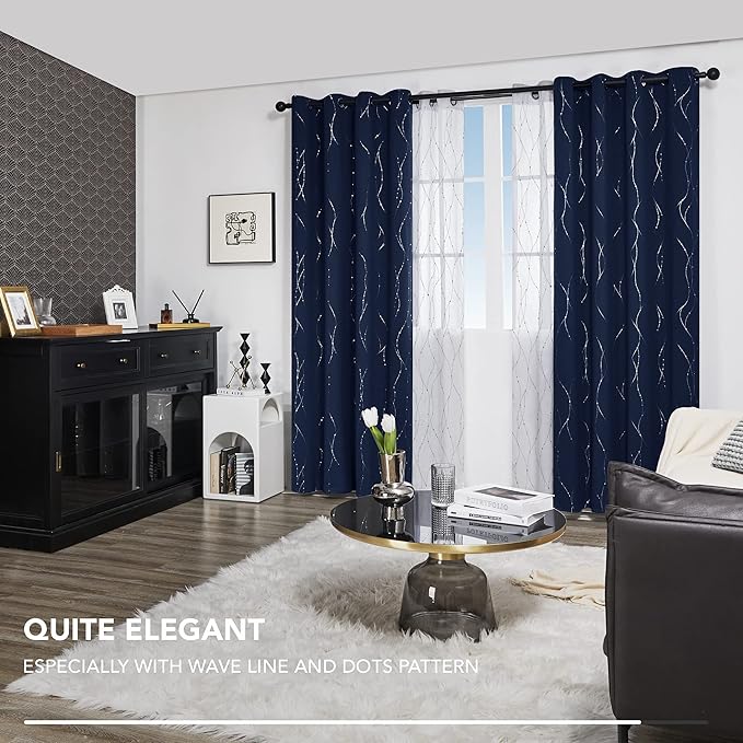 Deconovo Floor to Ceiling Curtains, Blackout Drapes 108 Inches Long, Soundproof Thermal Insulated Curtain Panel for Sliding Door, Grommet Top, Machine Washable Drape for Living Room Bedroom Office