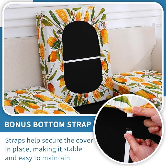hyha Printed Couch Cushion Covers, Floral Sofa Covers Washable for Cushion Couch, Stretch Pattern Outdoor Cushion Covers for Patio Furniture with Elastic Bottom(Small, Lemon)