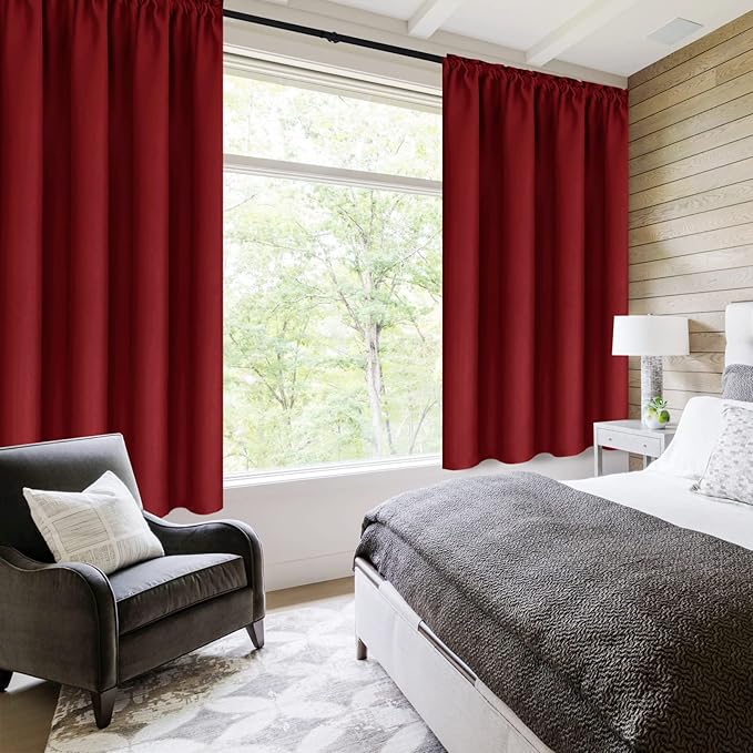 DWCN Christmas Burgundy Room Darkening Blackout Curtains - Thermal Insulated Privacy Energy Saving Window Curtain Drapes 42 x 54 inch Length, Set of 2 Bedroom Living Room Curtains