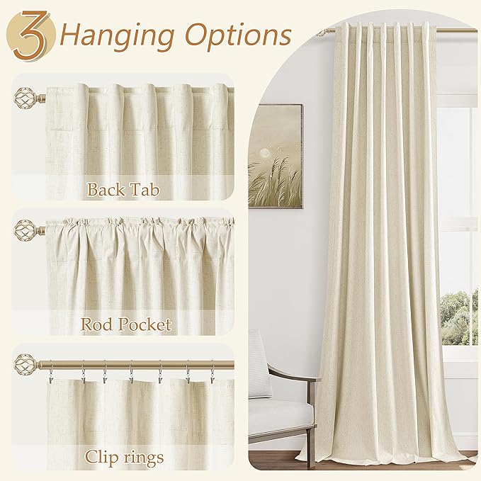 Guken 100% Blackout Curtains 80 Inch Length 2 Panels Set for Living Room Bedroom Back Tab Thermal Insulated Black Out Linen Drapes Room Darkening Window Curtains 80 Inches Long,Warm Beige
