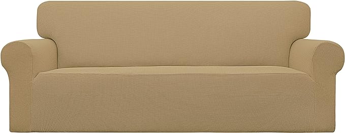 Easy-Going Stretch Sofa Slipcover 1-Piece Sofa Cover Furniture Protector Couch Soft with Elastic Bottom for Kids, Polyester Spandex Jacquard Fabric Small Checks (Sofa, Golden)