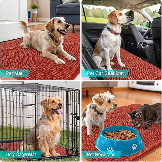 OLANLY Dog Door Mat for Muddy Paws 70x46, Absorbs Moisture and Dirt, Absorbent Non-Slip Washable Doormat, Quick Dry Chenille Mud Mat for Dogs, Entry Indoor Entryway Carpet for Inside Floor, Maple Red