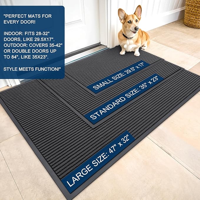 OLANLY Front Door Mat Indoor Outdoor Entrance, Waterproof Heavy Duty Doormat, Fade Resistant, Low Profile, Easy Clean Patio Porch Welcome Floor Mats for Entry, 59x30, Charcoal Grey