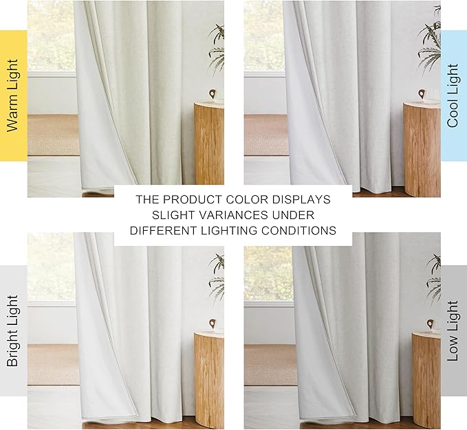 NICETOWN 100% Absolutely Blackout Linen Curtains with Thermal Insulated White Liner, Ivory, W62, 2 Pieces, Noise Reducing Textured Linen Look Curtains for Windows 90 inch Length for Classroom