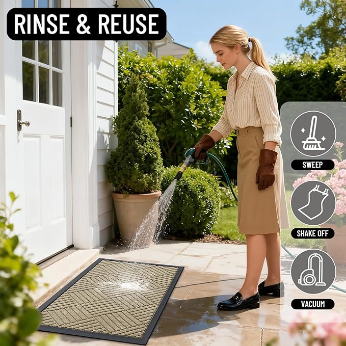 OLANLY Front Door Mat Outside Entrance 59x23, Absorbent, Heavy Duty Sturdy Natural Rubber Doormat Indoor Outdoor, Stain and Fade Resistant, Non-Slip Low Profile Floor Mat for Entryway, Beige Diamond