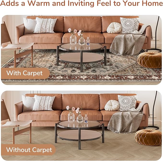 OPPODREAM Soft Area Rugs 4x6, Low-Pile Washable Rugs 4x6 with Non Slip Backing, Faux Cashmere 4 x 6 Throw Carpet, Brown