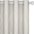 Deconovo Beige Blackout Curtains, Room Darkening Curtain, Thermal Insulated Soundproof Drapes, Silver Wave Dots Print, 52 x 45 Inch, Machine Washable Window Panels for Living Room Bedroom, Set of 2