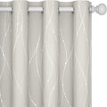 Deconovo Beige Curtains for Living Room, Light Darkening Soundproof Drapes with Wave Dots Silver Print, 52 x 72 Inch Long, Farmhouse Boho Curtain, Set of 2 Window Panels for Bedroom Office Nursery