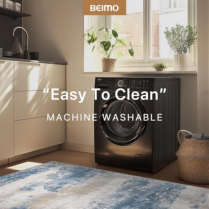 BEIMO 2x3 Rugs for Entryway Entrance Kitchen Bathroom, Machine Washable Modern Abstract Soft Area Rug, Indoor Floor Carpet with Non Slip Rubber Backing, Blue Cream