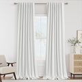 Guken White 100% Blackout Linen Curtains 90 Inch Length 2 Panels Set for Living Room Bedroom Back Tab Thermal Insulated Black Out Drapes Room Darkening Farmhouse Window Curtains 90 Inches Long