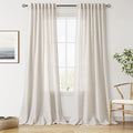 Nanspring Pearl White Curtains 90 Inches Long for Living Room Linen Light Filtering Semi Sheer Curtain Back Tab Rod Pocket Coastal Decor Neutral Elegant Gray Drapes for Bedroom 52x90, 2 Panels